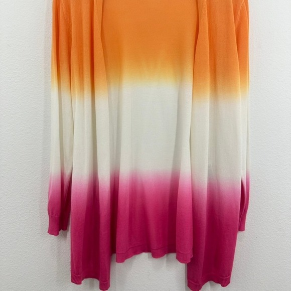 Chico's Ombre‎ Cardigan Sweater Orange White Pink Open Front Knit Size Large NWT - Picture 4 of 11